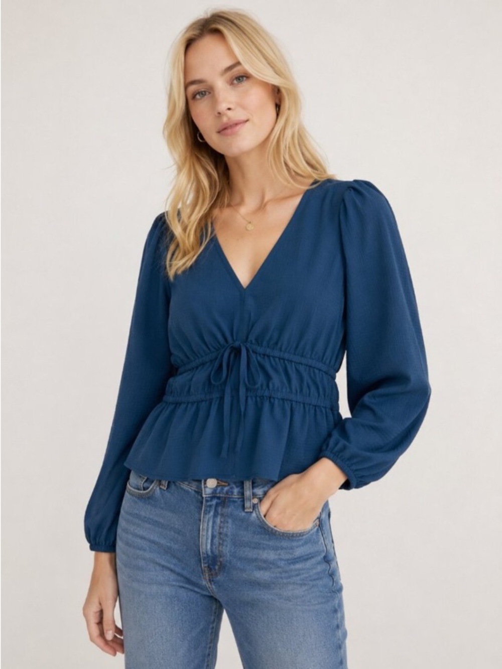 NWOT Madewell Seersucker V-Neck Peplum Renaissance Craftsman Blue Size Small - Picture 5 of 13